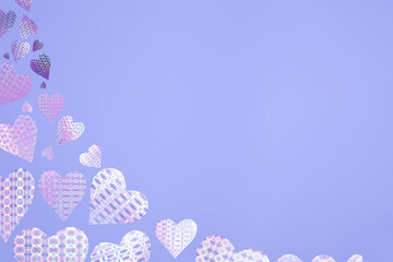 Floating hearts, Iridescent neon background. Holographic Abstract soft pastel colors.Hologram Foil...