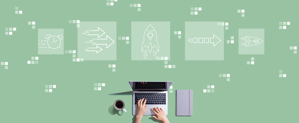 Rapid growth concept with person working with a laptop