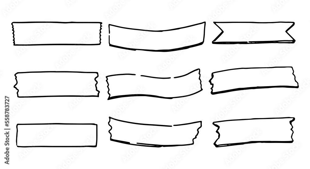 Fototapete sticky tape for notes, frames for text in doodle style. clipart set for daily planning, diary, memo.