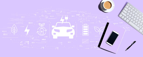 EV concept with a computer keyboard and office items