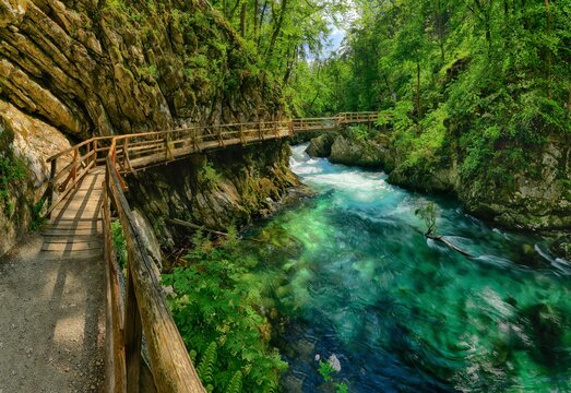 Wooden Walkway At Vintgar Gorge