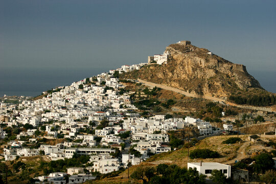 Landscape view of Skiros city on the Greek Island of Skiros in the Aegean Sea, Greece.