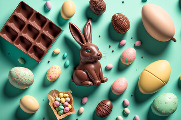 Osterhase und Ostereier aus Schokolade zu Ostern