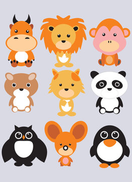 a set of cute cartoon animals