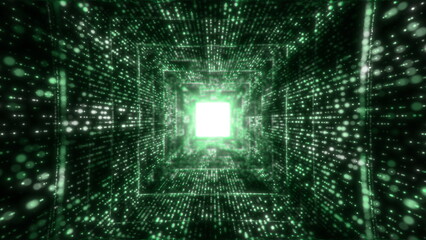 Big Data Digital tunnel square with futuristic matrix. Technological and related motion background. Seamless loop 3D rendering