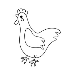 Single hand drawn chicken. Vector illustration in doodle style. Isolate on a white background.