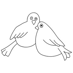 Hand drawn a couple of birds. Vector illustration in doodle style. Isolate on a white background.