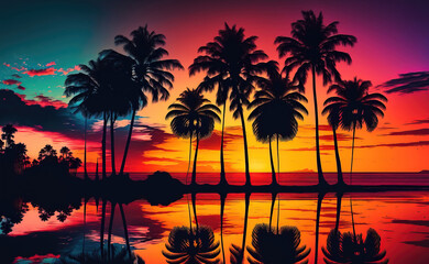 palm trees at sunset. sketch art for artist creativity and inspiration. generative AI	
