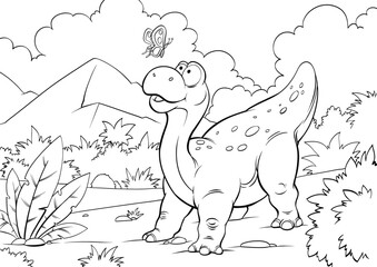 little cute dinosaur, coloring book, outline illustration