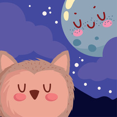 owl and night moon