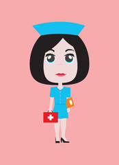 cartoon nurse carrying medical kit and medical record book