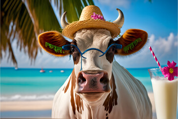 portrait of a cow in a hat