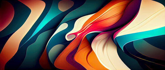 colorful abstract painting with wavy shapes, an abstract, geometric abstract art, dynamic composition, behance hd, matte background