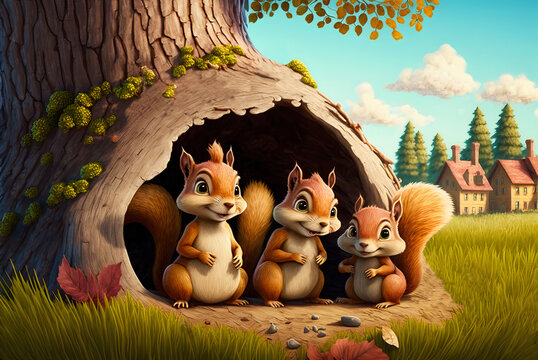 Cute squirrel family AI generative	