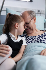 Hospitalized grandfather surprised, happy by little granddaughter unexpected visit in hospital...