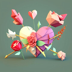 Obraz premium Corazón y flores low poly - Día de San Valentín