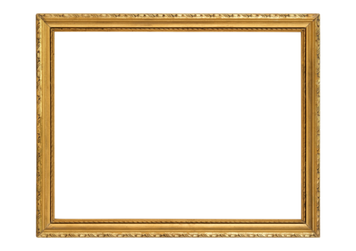 Vintage gilded antique picture frame with transparent background.