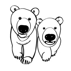 Two Polar bear Vector Illustration black and white for coloring