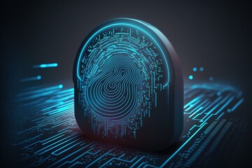 Cybersecurity fingerprint, digital security on technology network data protection background