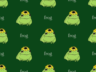 Frog cartoon character seamless pattern on green background