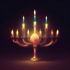 Fototapeta premium Illustration of jewish holiday Hanukkah background with menorah (traditional candelabra) and burning candles