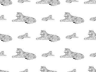 Tiger cartoon character seamless pattern on white background