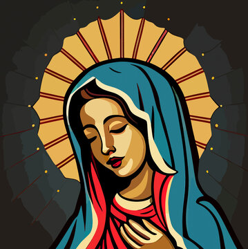Caricature of the virgin of guadalupe, flat design