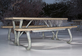 icicle on a bench in the park
