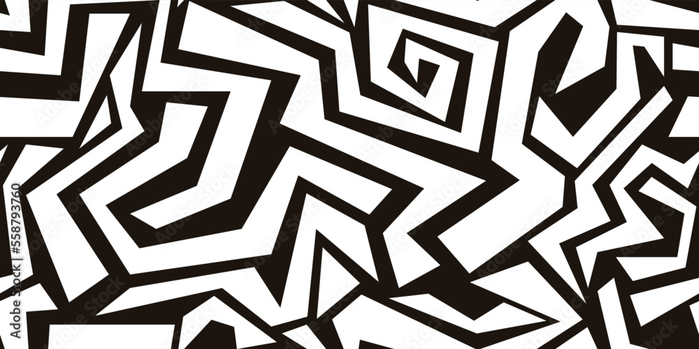 Aufkleber Graffiti corner labyrinths, white graffiti abstract pattern. Seamless vector pattern for surface prints, packaging, notebooks, wallpapers, textiles, pillows, cups, and other interiors.