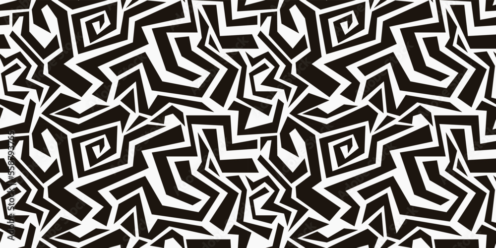 Poster graffiti corner labyrinths, black graffiti abstract pattern. seamless vector pattern for surface pri