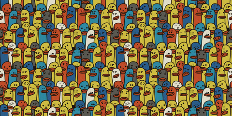Flappy crowd, birdie-lipped. Seamless vector pattern for surface printing, packaging, notebooks, wallpapers, textiles, pillows, cups and other interiors.