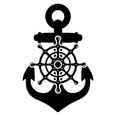 Anchor with Ship Steering Wheel Silhouette