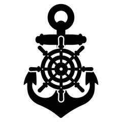 Obraz premium Anchor with Ship Steering Wheel Silhouette