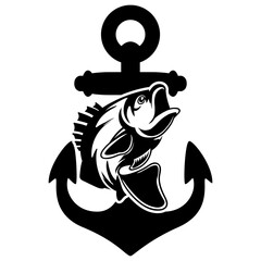 Anchor with Bass Fish SIlhouette Vector