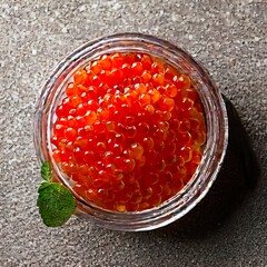Red caviar in a glass bowl
