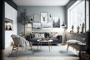 Fototapeta na wymiar Beautiful, Clean, and Well Arranged Living Room as an Interior Design Prototype
