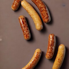 Sausages on brown background