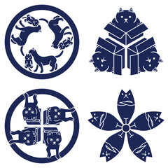 猫のイラスト　箱に入る猫　猫の出口　シンボル　紋