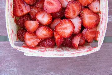 Slices of strawberries in a box