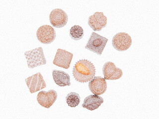Stippled chocolate. Background for valentine's day. Flat lay, top view