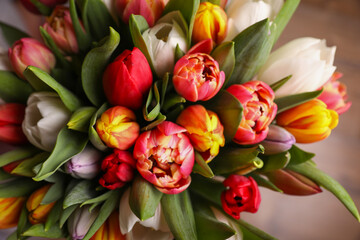 Beautiful bouquet of colorful tulip flowers, closeup