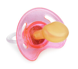 New pink baby pacifier isolated on white