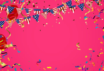 Birthday Card with Balloons , Confetti and Curling Streamer or Party Serpentine . Isolated Vector Illustration