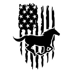 Running Horse with American Flag Silhouette