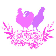 Chicken hen and Rooster Silhouette