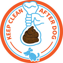 Hand holding bag with dog poop, please keep clean after your pet, pick up and take out. Decorative style line vector icon. Sticker.