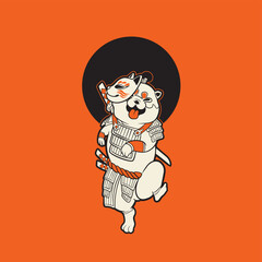 funny vector illustration of dog as a samurai , it can be use for shirt design or poster	
