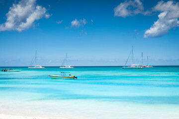 Obraz premium Tropical paradise, sand beach in caribbean Saona Island, Punta Cana, Dominican