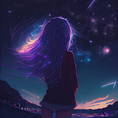 girl in the night watching stars