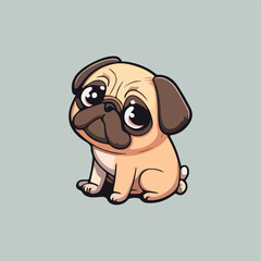cute pug dog cartoon sitting ,isolated background